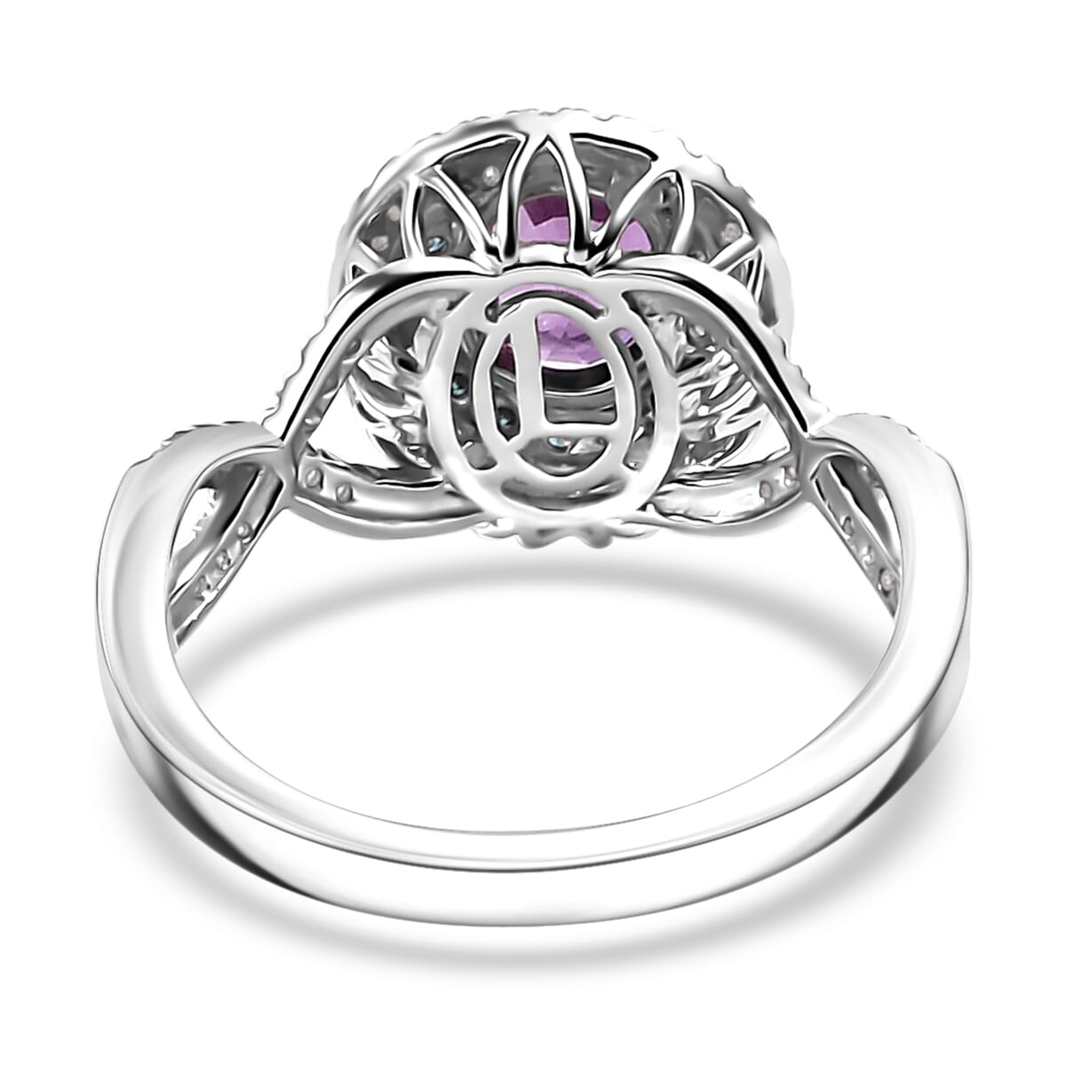 Certified & Appraised Luxoro AAA Lavender Sapphire, Blue and I2 White Diamond 2.00 ctw Ring in 14K White Gold (Size 9.0) 4.80 Grams image number 4