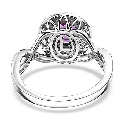 Certified & Appraised Luxoro AAA Lavender Sapphire, Blue and I2 White Diamond 2.00 ctw Ring in 14K White Gold (Size 9.0) 4.80 Grams