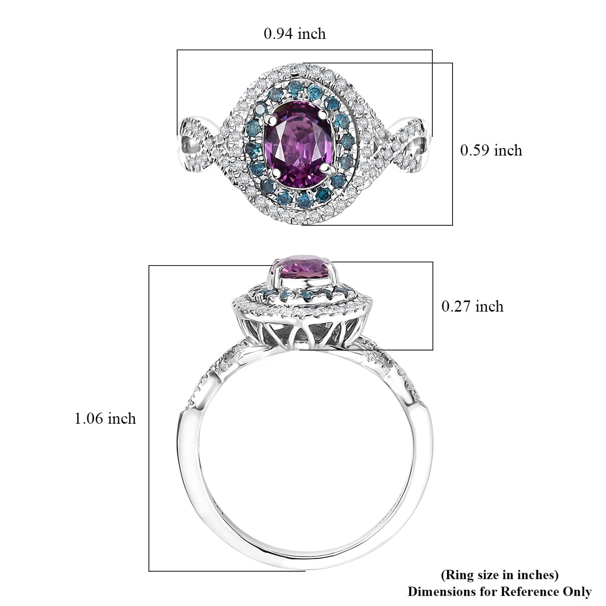 Certified & Appraised Luxoro AAA Lavender Sapphire, Blue and I2 White Diamond 2.00 ctw Ring in 14K White Gold (Size 9.0) 4.80 Grams image number 5