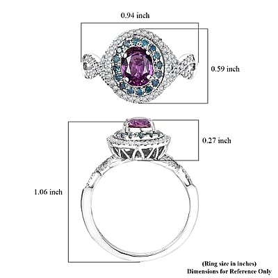Certified & Appraised Luxoro AAA Lavender Sapphire, Blue and I2 White Diamond 2.00 ctw Ring in 14K White Gold (Size 9.0) 4.80 Grams