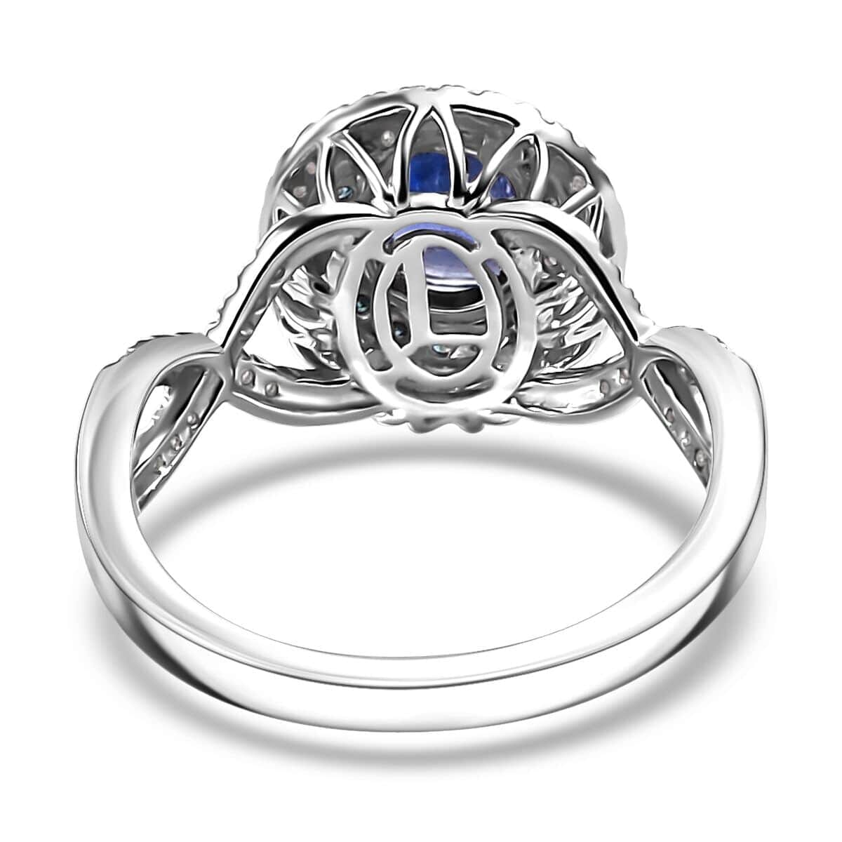 Certified & Appraised Luxoro AAA Ceylon Blue Sapphire, Blue and I2 White Diamond 1.70 ctw Ring in 14K White Gold (Size 10.0) 4.60 Grams image number 4