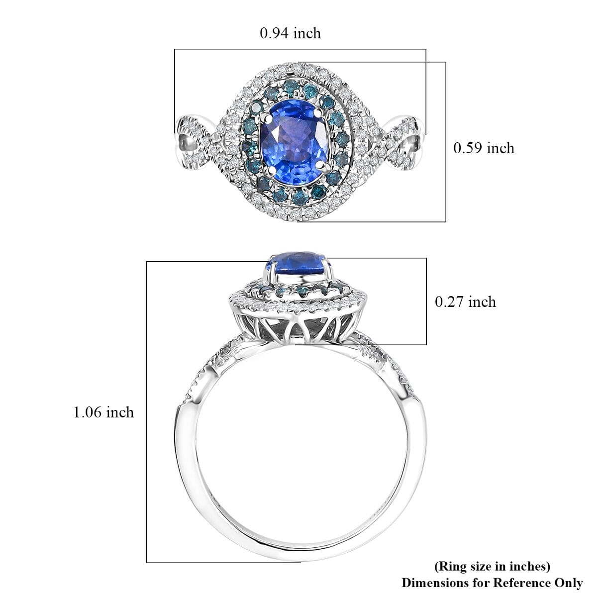Certified & Appraised Luxoro AAA Ceylon Blue Sapphire, Blue and I2 White Diamond 1.70 ctw Ring in 14K White Gold (Size 9.0) 4.60 Grams image number 5