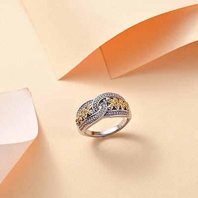 Karis White Diamond Accent Link Ring in 18K YG Plated and Platinum Bond (Size 10.0)