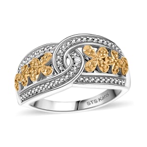 Karis White Diamond Accent Link Ring in 18K YG Plated and Platinum Bond (Size 7.0)