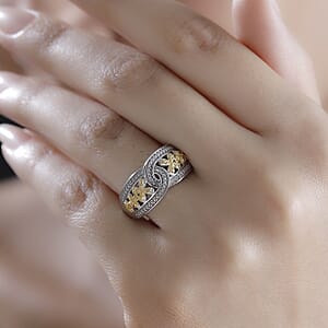 Karis White Diamond Accent Link Ring in 18K YG Plated and Platinum Bond (Size 7.0)