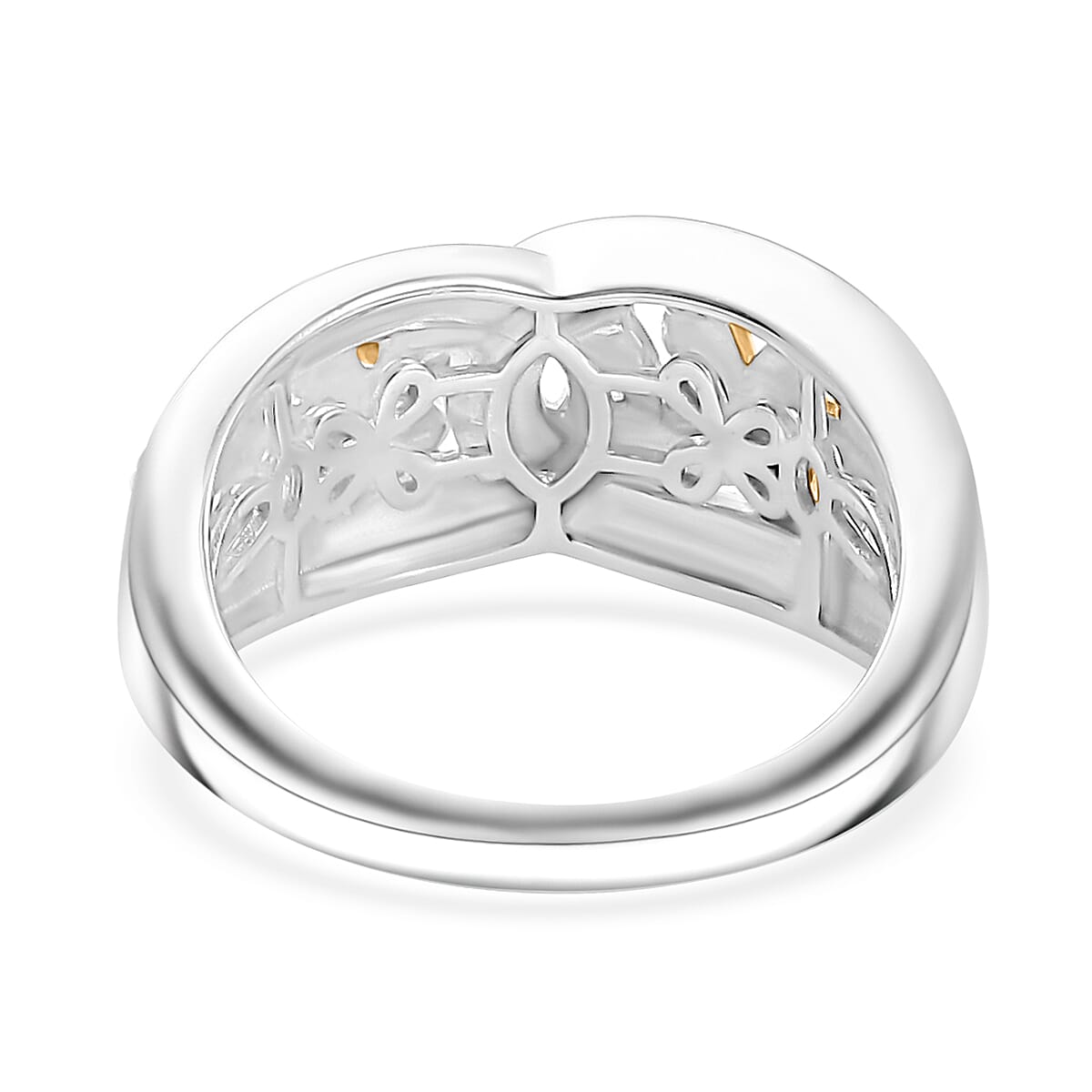 Karis White Diamond Accent Link Ring in 18K YG Plated and Platinum Bond (Size 8.0) image number 4