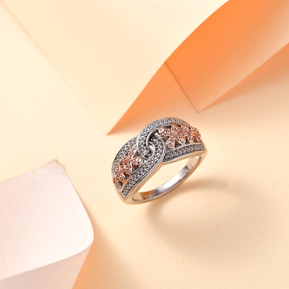 Karis White Diamond Accent Link Ring in 18K RG Plated and Platinum Bond (Size 8.0) image number 1