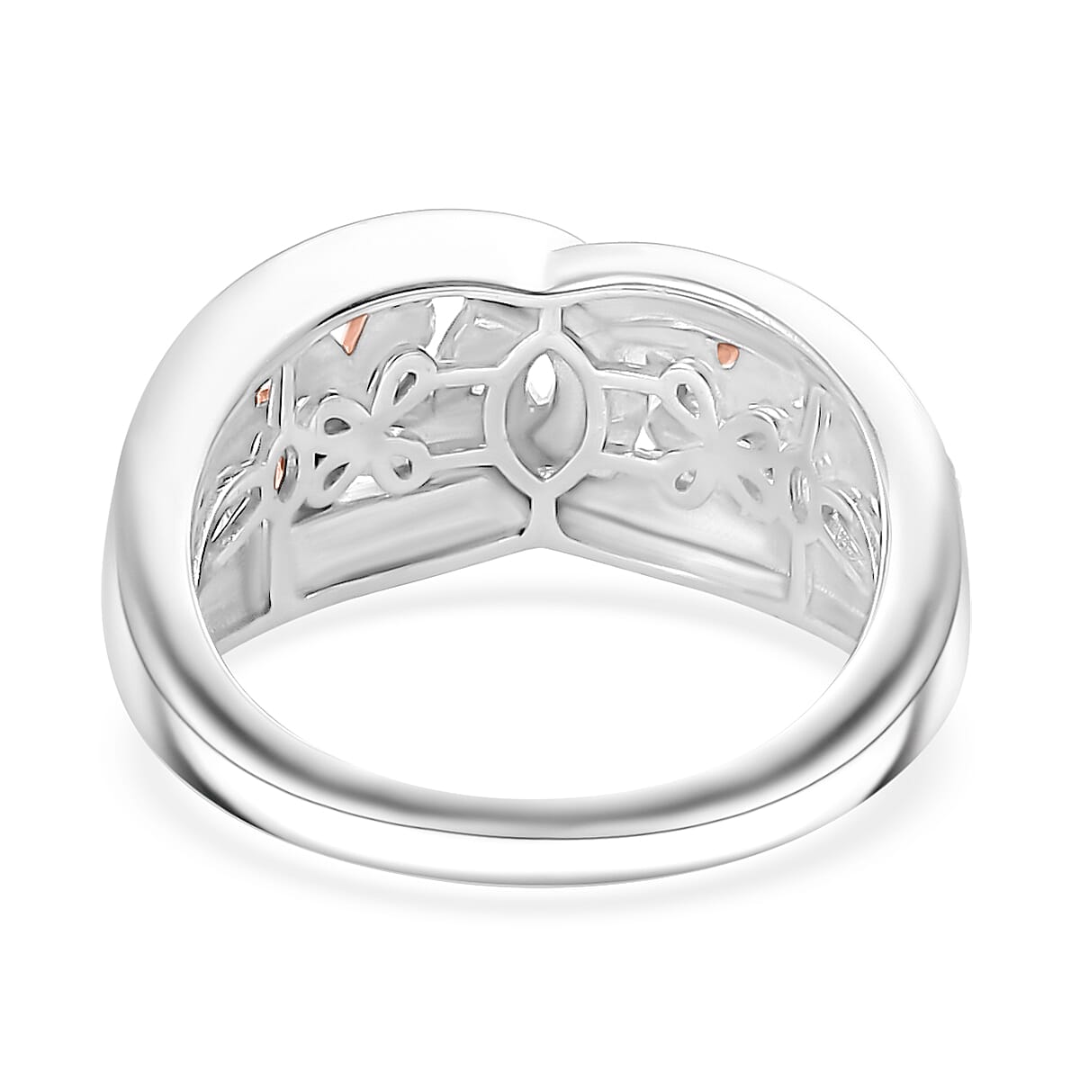 Karis White Diamond Accent Link Ring in 18K RG Plated and Platinum Bond (Size 8.0) image number 4