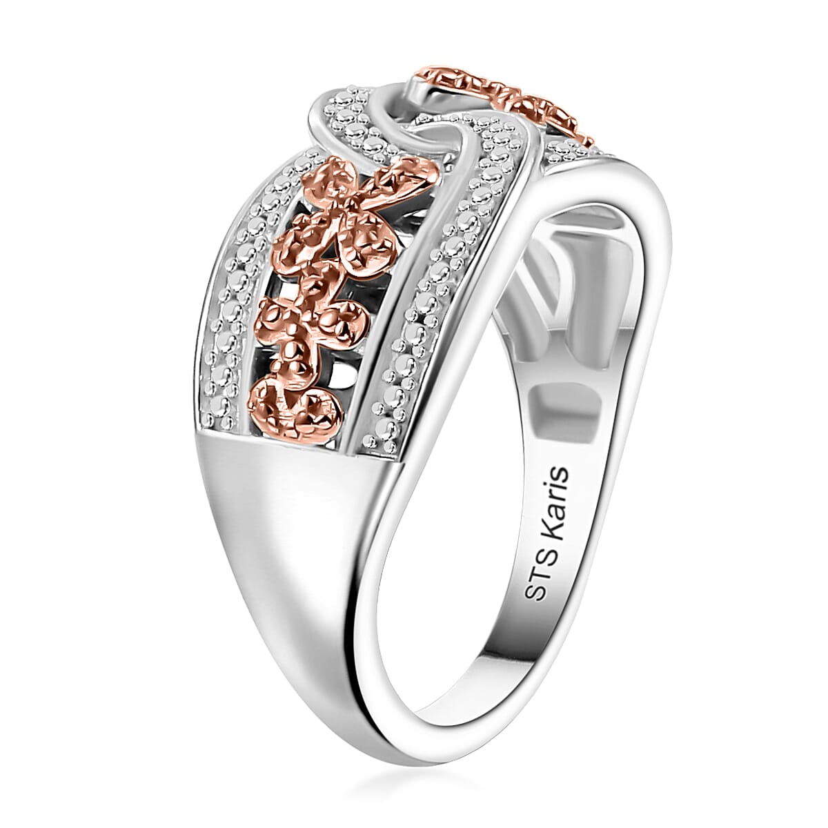 Karis White Diamond Accent Link Ring in 18K RG Plated and Platinum Bond (Size 9.0) image number 3