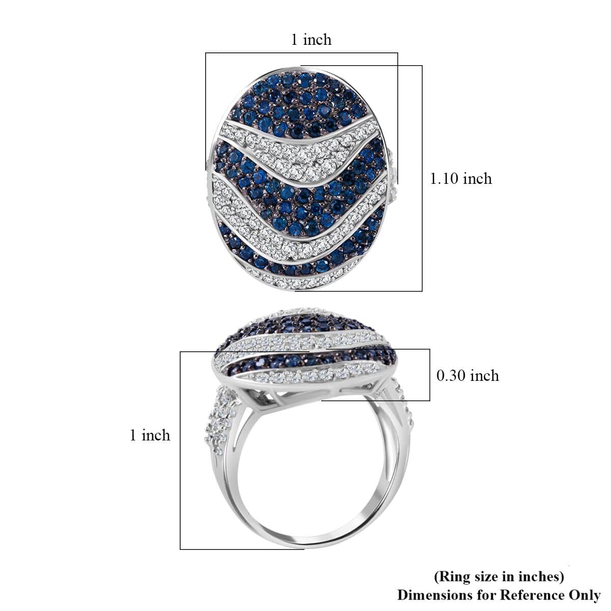 Madagascar Blue Sapphire (DF) and White Zircon 3.15 ctw Ocean Waves Ring in Rhodium Over Sterling Silver (Size 10.0) image number 4