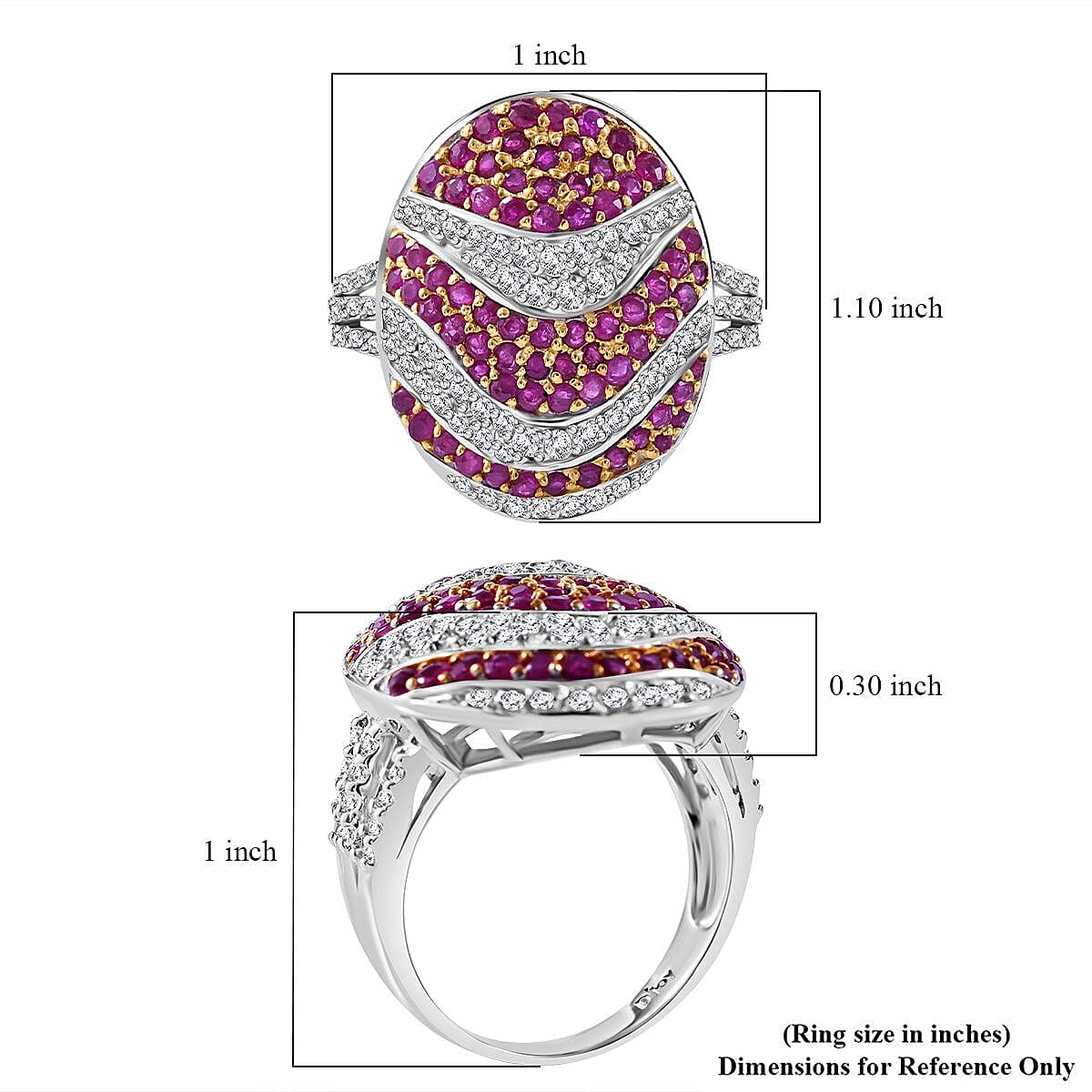 Mozambique Ruby and White Zircon 3.50 ctw Ocean Waves Ring in Rhodium Over Sterling Silver (Size 9.0) image number 4
