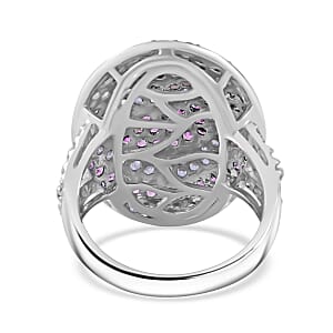 Madagascar Pink Sapphire and White Zircon 3.15 ctw Ocean Waves Ring in Rhodium Over Sterling Silver (Size 6.0)
