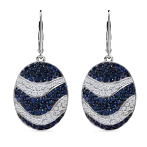 Madagascar Blue Sapphire (DF) and White Zircon 4.35 ctw Ocean Waves Earrings in Rhodium Over Sterling Silver