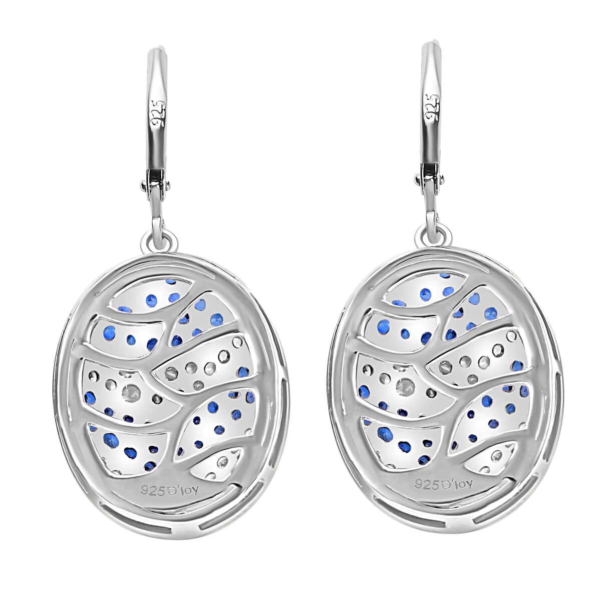 Madagascar Blue Sapphire (DF) and White Zircon 4.35 ctw Ocean Waves Earrings in Rhodium Over Sterling Silver image number 3