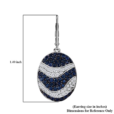 Kanchanaburi Blue Sapphire and White Zircon 4.35 ctw Ocean Waves Earrings in Rhodium Over Sterling Silver