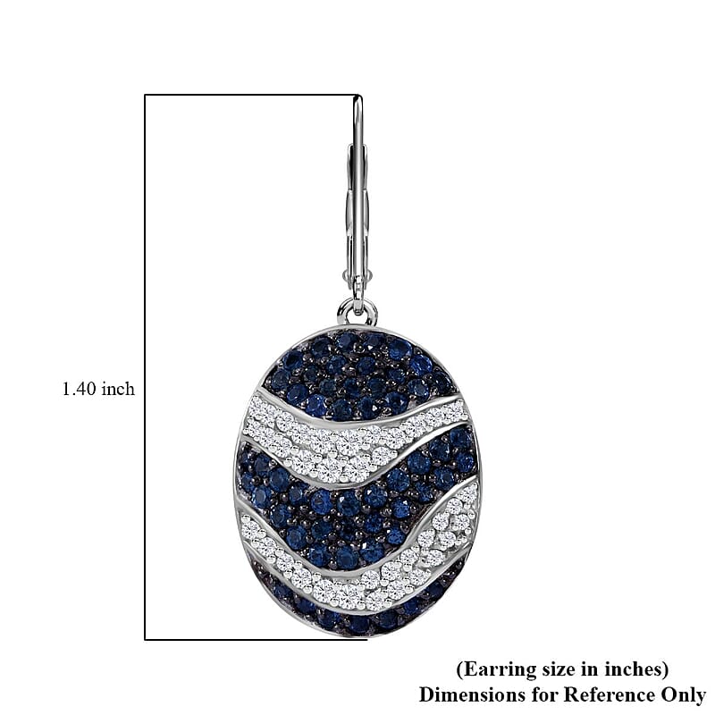 Kanchanaburi Blue Sapphire and White Zircon 4.35 ctw Ocean Waves Earrings in Rhodium Over Sterling Silver