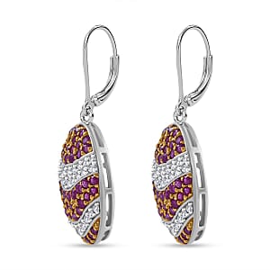 Mozambique Ruby and White Zircon 5.25 ctw Ocean Waves Earrings in Rhodium Over Sterling Silver