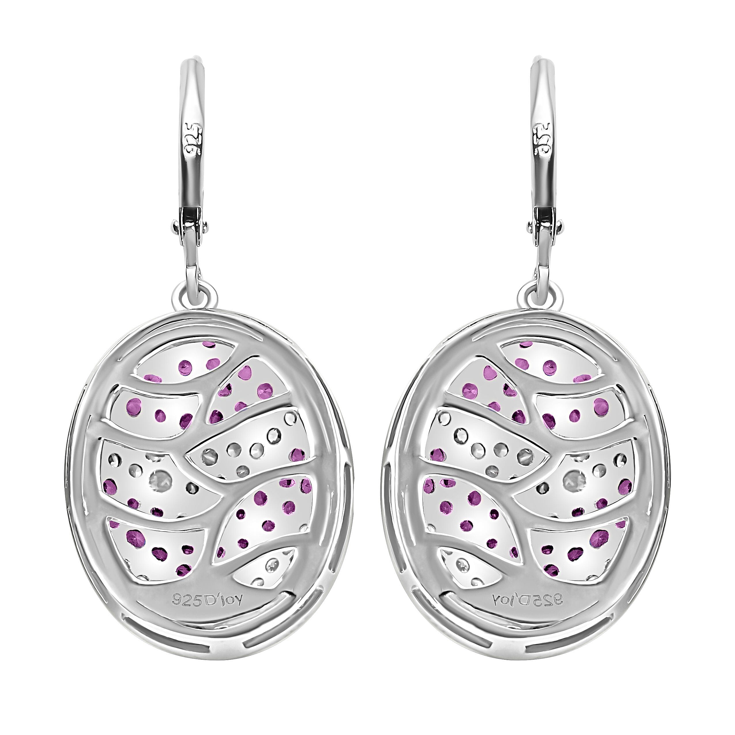 Mozambique Ruby and White Zircon 5.25 ctw Ocean Waves Earrings in Rhodium Over Sterling Silver