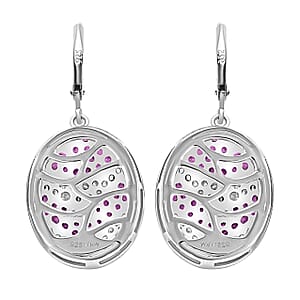 Mozambique Ruby and White Zircon 5.25 ctw Ocean Waves Earrings in Rhodium Over Sterling Silver