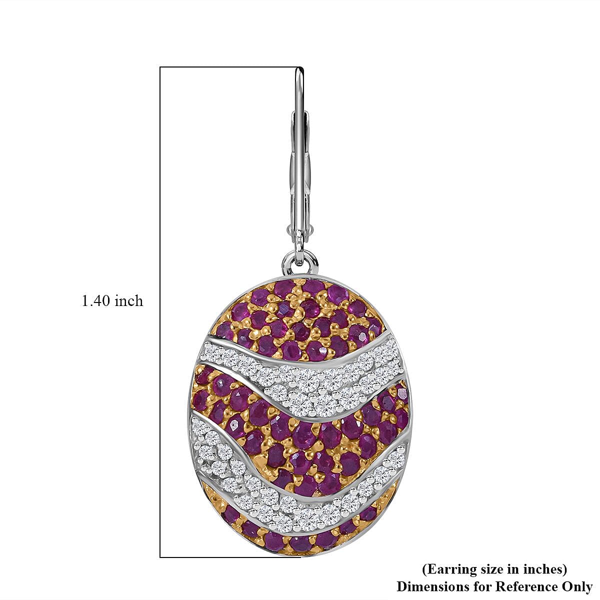 Mozambique Ruby and White Zircon 5.25 ctw Ocean Waves Earrings in Rhodium Over Sterling Silver