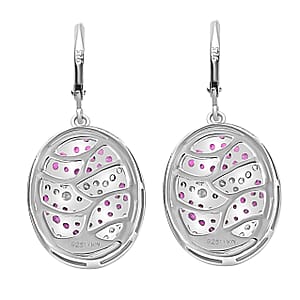 Madagascar Pink Sapphire and White Zircon 4.50 ctw Ocean Waves Earrings in Rhodium Over Sterling Silver