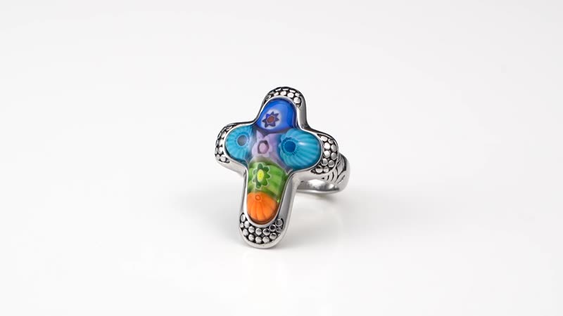 Multi Color Murano Glass  Ring Pure White Stainless Steel