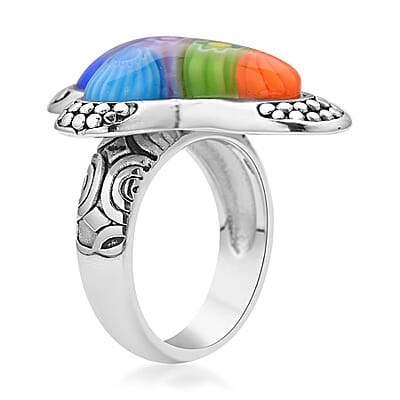 Multi Color Murano Glass  Ring Pure White Stainless Steel