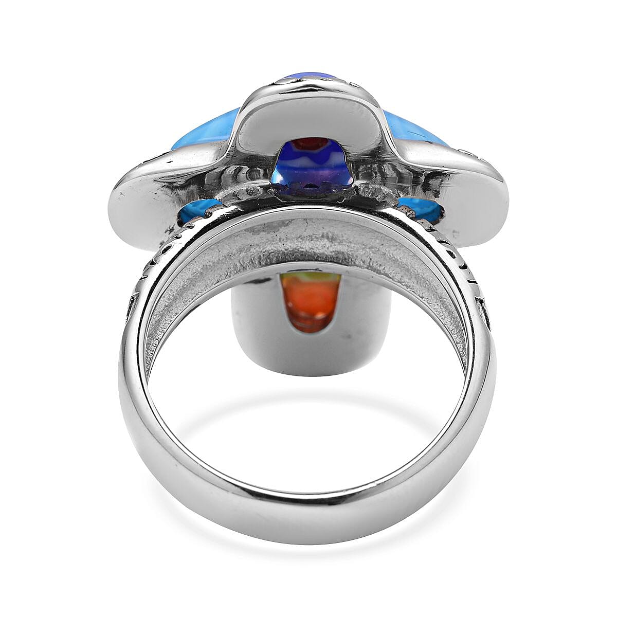 Multi Color Murano Glass  Ring Pure White Stainless Steel