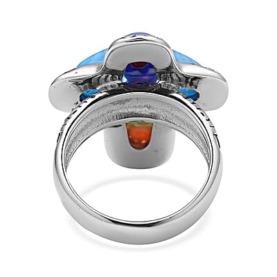 Multi Color Murano Glass  Ring Pure White Stainless Steel