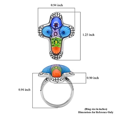 Multi Color Murano Glass  Ring Pure White Stainless Steel