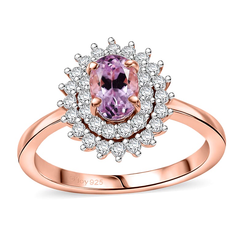 D'Joy Premium Martha Rocha Kunzite and Moissanite 1.70 ctw Sunlit Ring in 18K Vermeil Rose Gold Over Sterling Silver (Size 6.0)