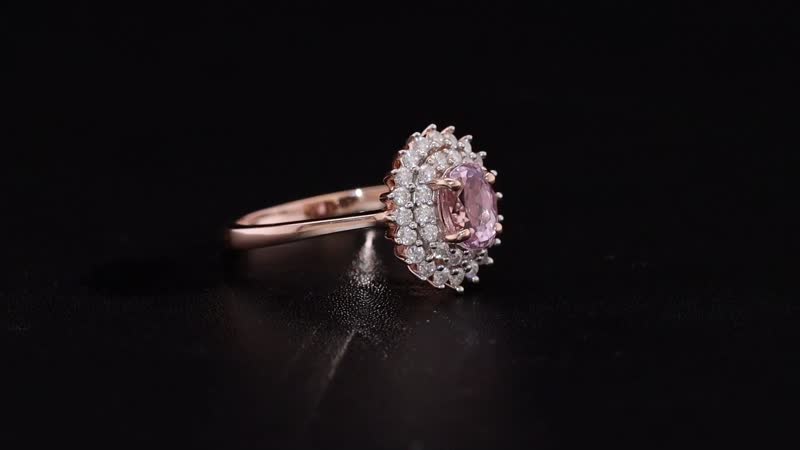 Premium Martha Rocha Kunzite, Moissanite Sunburst Ring in 18K Vermeil RG Over Sterling Silver (Size 9.0) 1.50 ctw