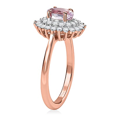 D'Joy Premium Martha Rocha Kunzite and Moissanite 1.70 ctw Sunlit Ring in 18K Vermeil Rose Gold Over Sterling Silver (Size 6.0)