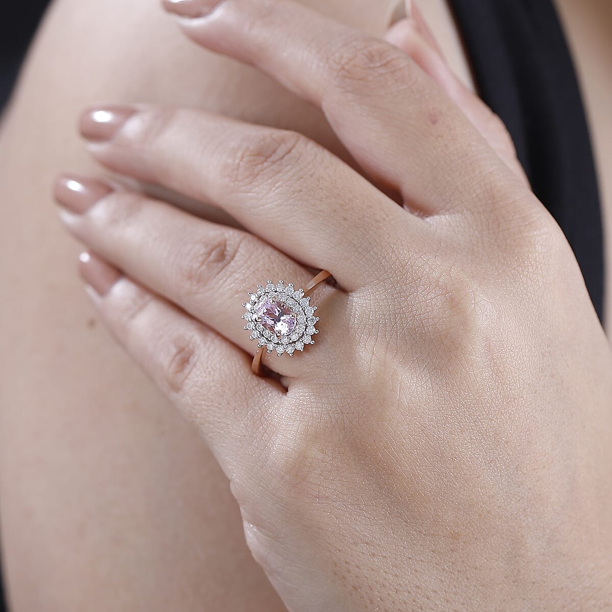 Premium Martha Rocha Kunzite and Moissanite 1.70 ctw Sunlit Ring in 18K Vermeil Rose Gold Over Sterling Silver (Size 9.0) image number 2