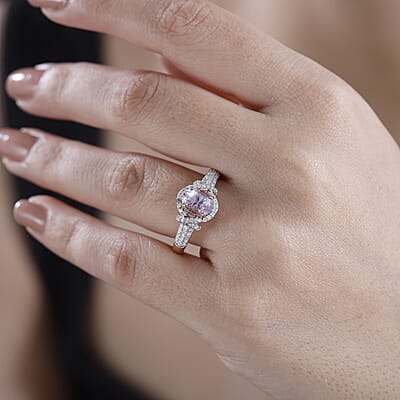 Premium Martha Rocha Kunzite and Moissanite 2.10 ctw Oceanic Serenity Ring in 18K Vermeil Rose Gold Over Sterling Silver (Size 6.0)