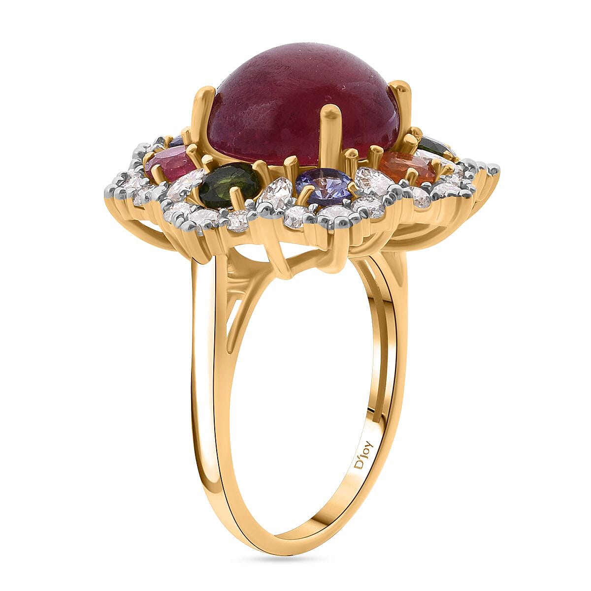 African Ruby (FF) and Multi Gemstone 11.75 ctw Radiant Blossom Ring in Vermeil Yellow Gold Over Sterling Silver (Size 10.0)