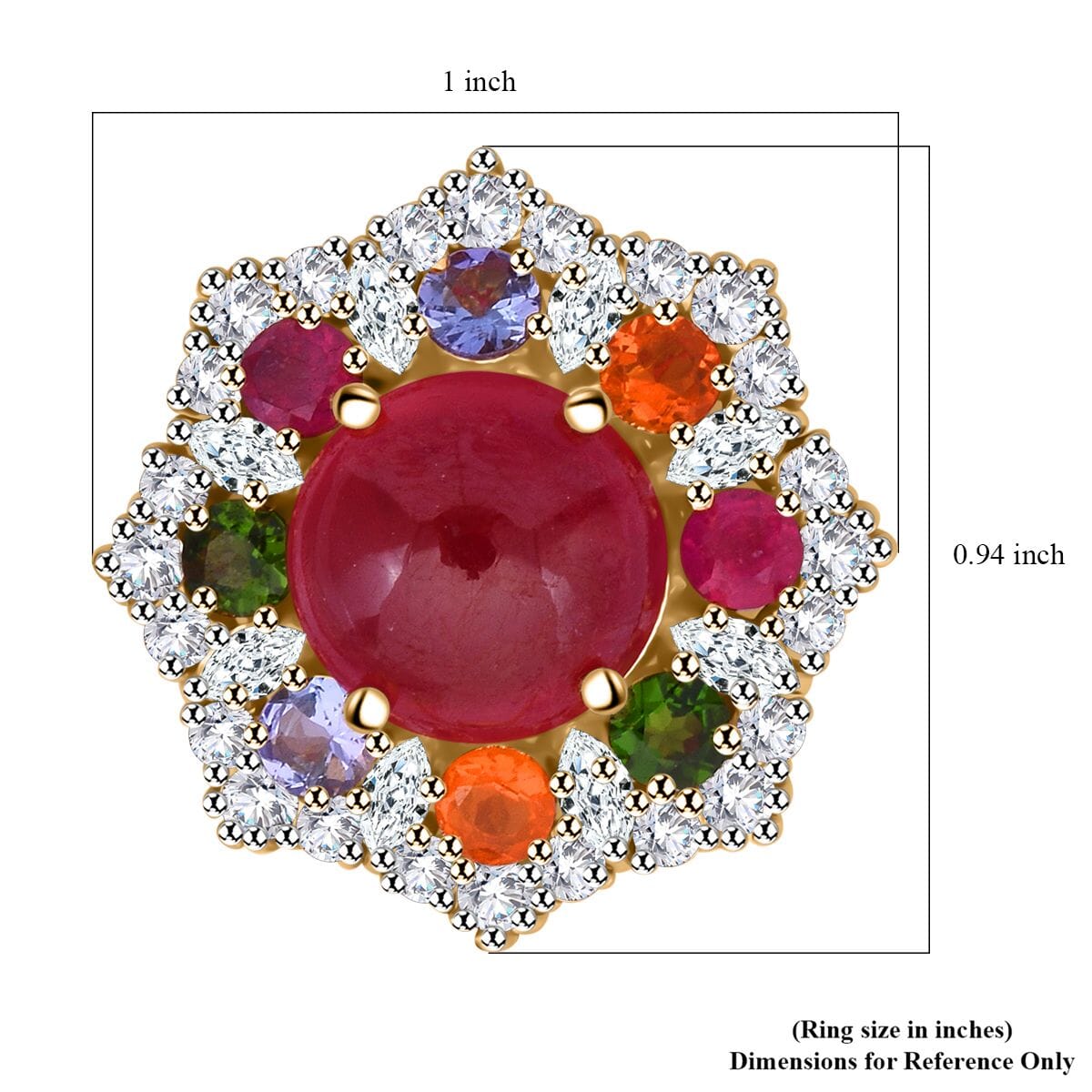 African Ruby (FF) and Multi Gemstone 11.75 ctw Radiant Blossom Ring in Vermeil Yellow Gold Over Sterling Silver (Size 7.0) image number 5