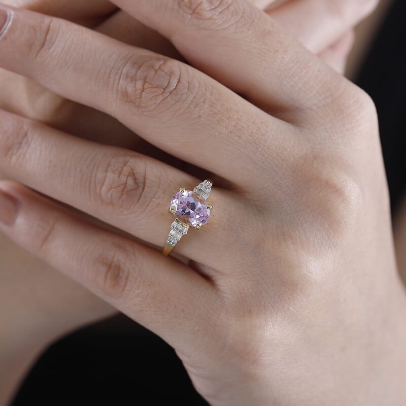 Premium Martha Rocha Kunzite and Diamond 2.70 ctw Sunset Flame Ring in 18K Vermeil Yellow Gold Over Sterling Silver (Size 10.0)