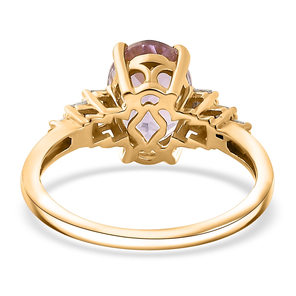 Premium Martha Rocha Kunzite and Diamond 2.70 ctw Sunset Flame Ring in 18K Vermeil Yellow Gold Over Sterling Silver (Size 10.0)