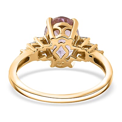 Premium Martha Rocha Kunzite and Diamond 2.70 ctw Sunset Flame Ring in 18K Vermeil Yellow Gold Over Sterling Silver (Size 10.0)