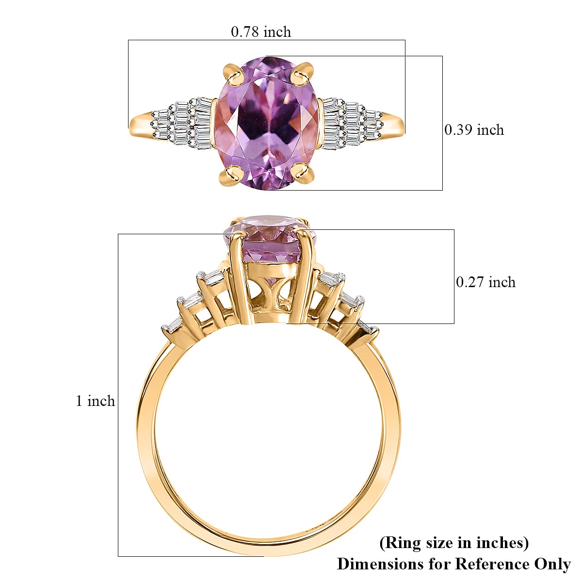 Premium Martha Rocha Kunzite and Diamond 2.70 ctw Sunset Flame Ring in 18K Vermeil Yellow Gold Over Sterling Silver (Size 10.0)