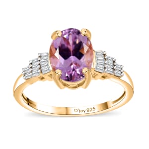 Premium Martha Rocha Kunzite and Diamond 2.70 ctw Sunset Flame Ring in 18K Vermeil Yellow Gold Over Sterling Silver (Size 6.0) 