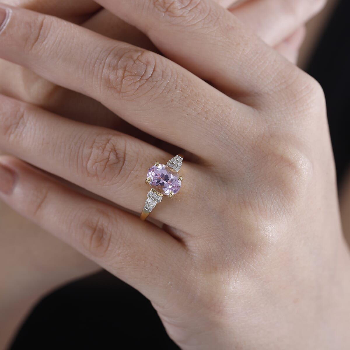 Premium Martha Rocha Kunzite and Diamond 2.70 ctw Sunset Flame Ring in 18K Vermeil Yellow Gold Over Sterling Silver (Size 6.0)  image number 2