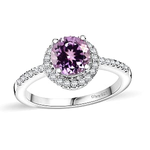 Premium Martha Rocha Kunzite and Moissanite 2.30 ctw Halo Ring in Rhodium Over Sterling Silver (Size 6.0)