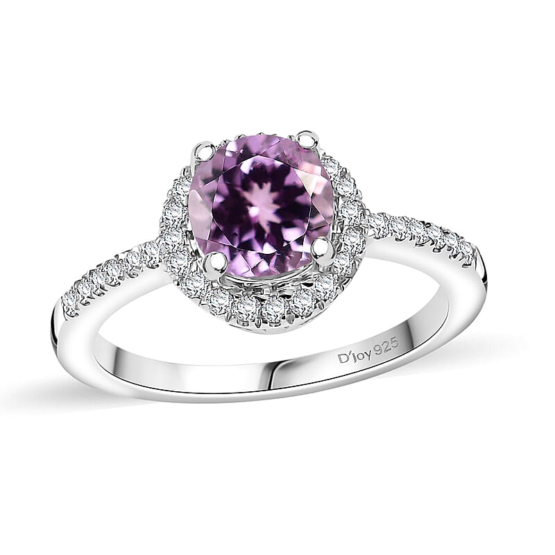 Premium Martha Rocha Kunzite and Moissanite 2.30 ctw Halo Ring in Rhodium Over Sterling Silver (Size 6.0)