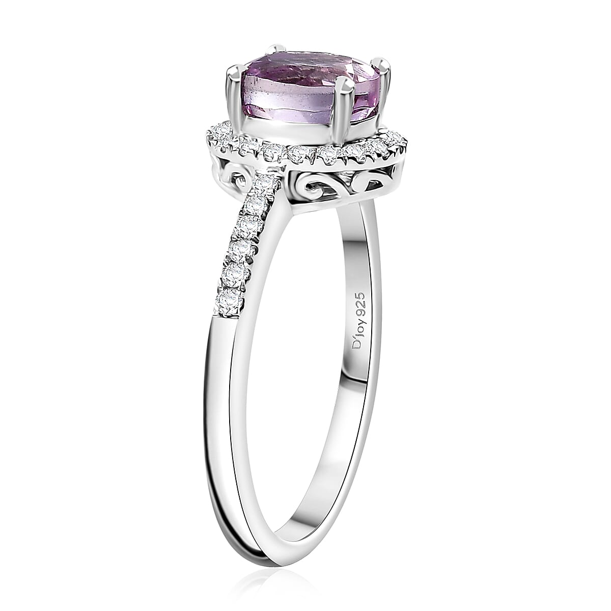 Premium Martha Rocha Kunzite and Moissanite 2.30 ctw Halo Ring in Rhodium Over Sterling Silver (Size 6.0)
