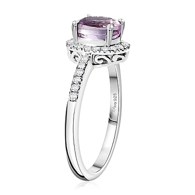 Premium Martha Rocha Kunzite and Moissanite 2.30 ctw Halo Ring in Rhodium Over Sterling Silver (Size 6.0)