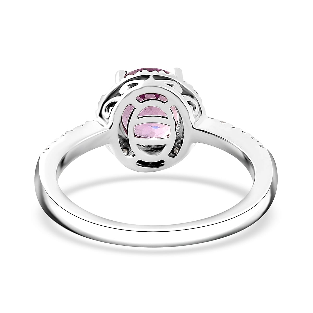 Premium Martha Rocha Kunzite and Moissanite 2.30 ctw Halo Ring in Rhodium Over Sterling Silver (Size 6.0)