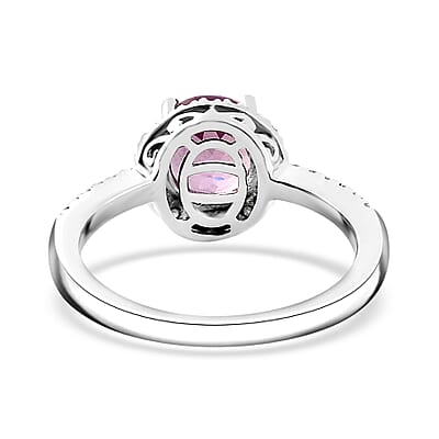 Premium Martha Rocha Kunzite and Moissanite 2.30 ctw Halo Ring in Rhodium Over Sterling Silver (Size 6.0)