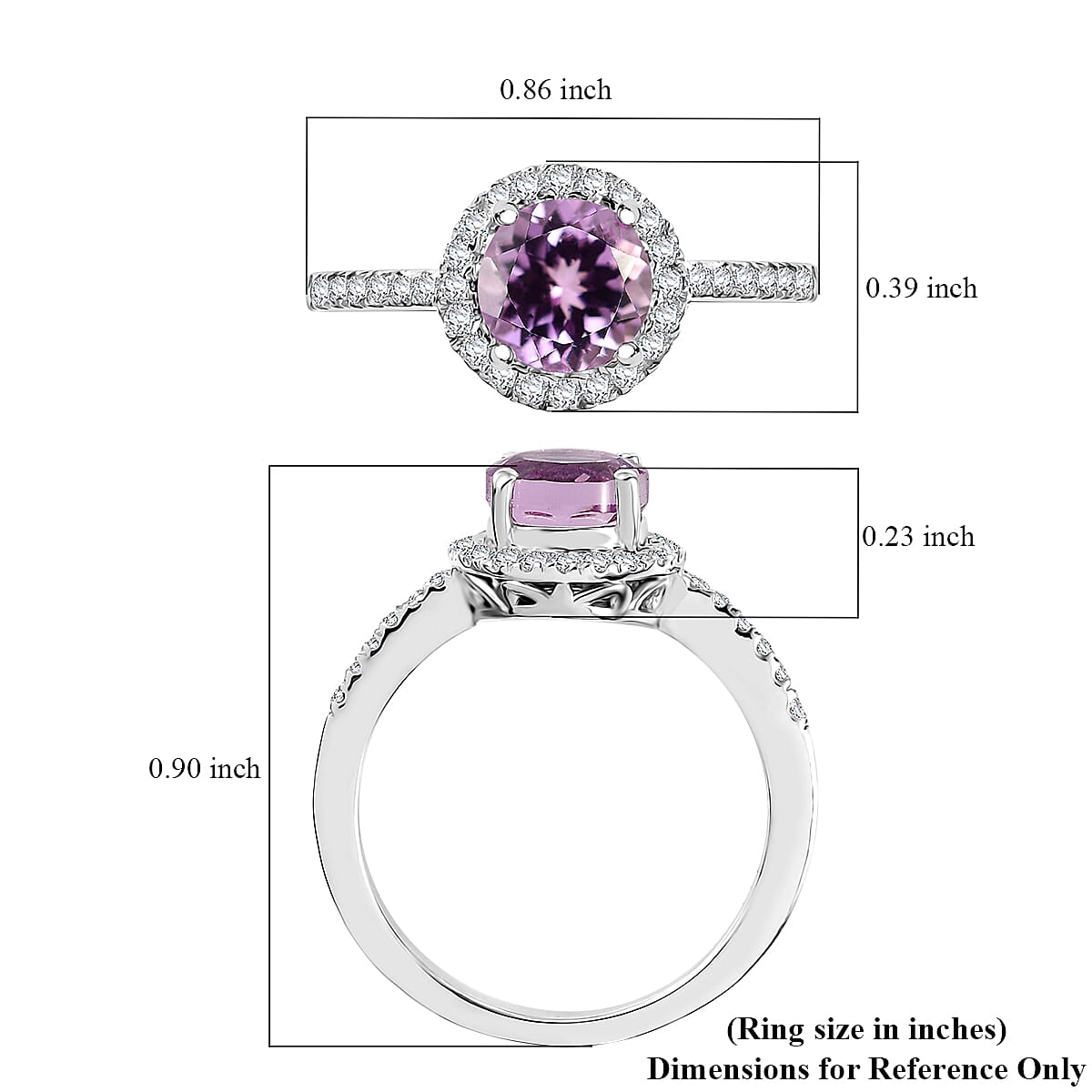 Premium Martha Rocha Kunzite and Moissanite 2.30 ctw Halo Ring in Rhodium Over Sterling Silver (Size 6.0)